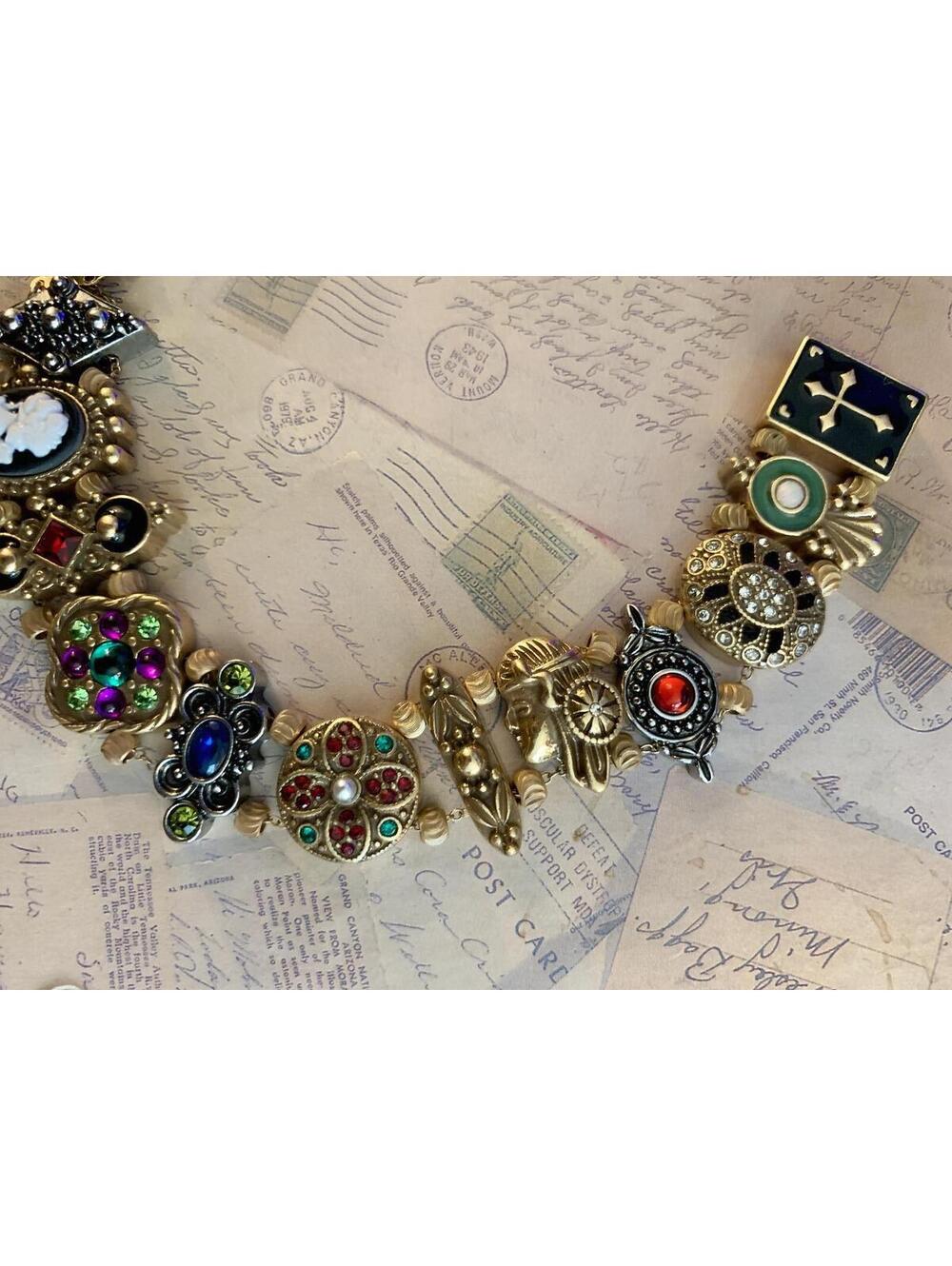 Bracelet Multi Charm Avant Garde Victorian Revival Cameo Rhinestone Accent - Picture 4 of 4